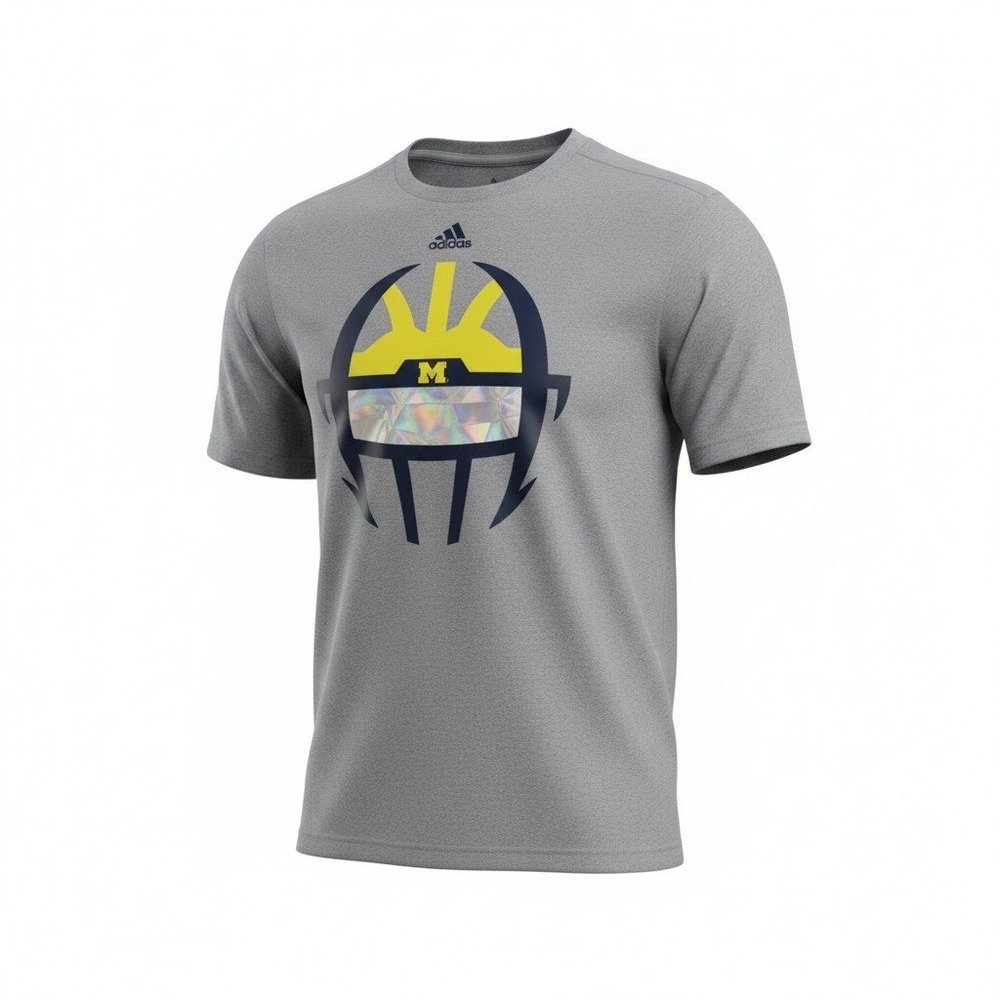 Michigan Wolverines Gameday Adidas T-Shirt Men M Gray Football Helmet Climalite